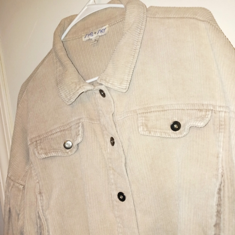 She and Sky Beige Crop Corduroy Balloon Sleeve Jacket - Picture 2 of 12